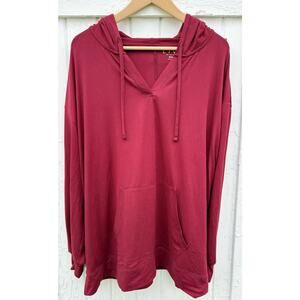 LIVI Lane Bryant Hoodie V-Neck Soft Pullover Plus 18/20 Burgundy Red Sweatshirt